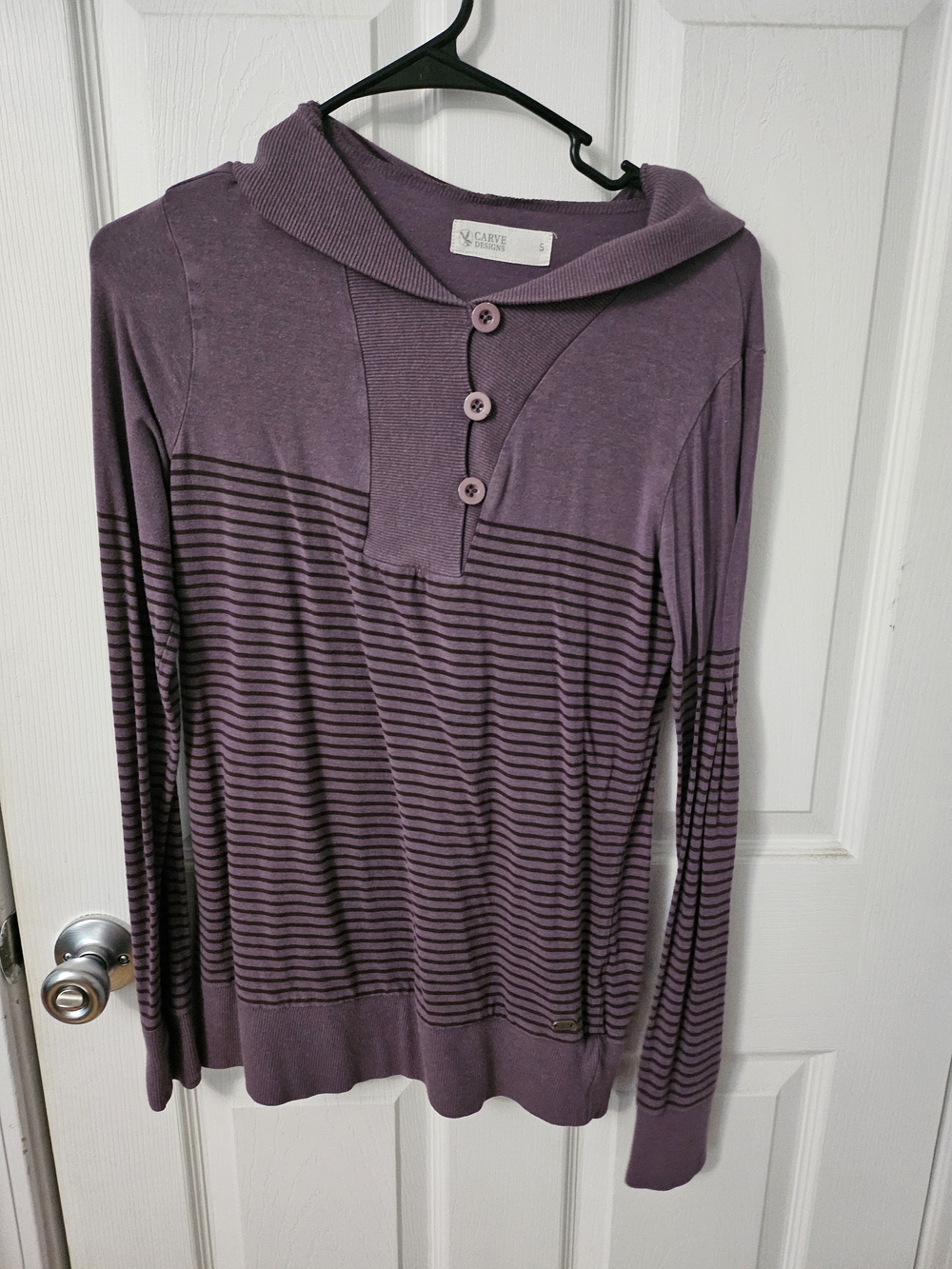 Carve Designs Purple Striped Hooded Long Sleeve Top